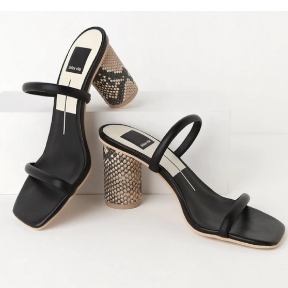 DOLCE VITA Womens Black Snake Print Noles Block Heel Leather Sandals 7